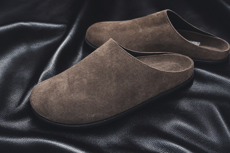 Taupe suede clog mules